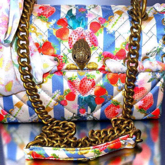 Kurt Geiger Kensington Bag Blue Stripe Strawberry Satin Scarf Shoulder Bag - NEW - Picture 7 of 11